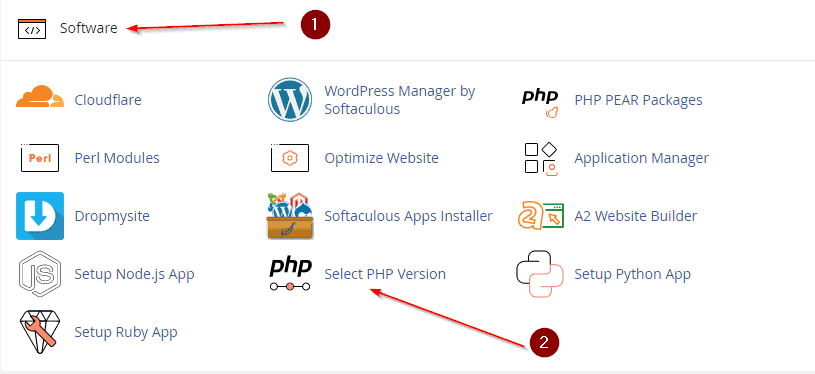cPanel select PHP version